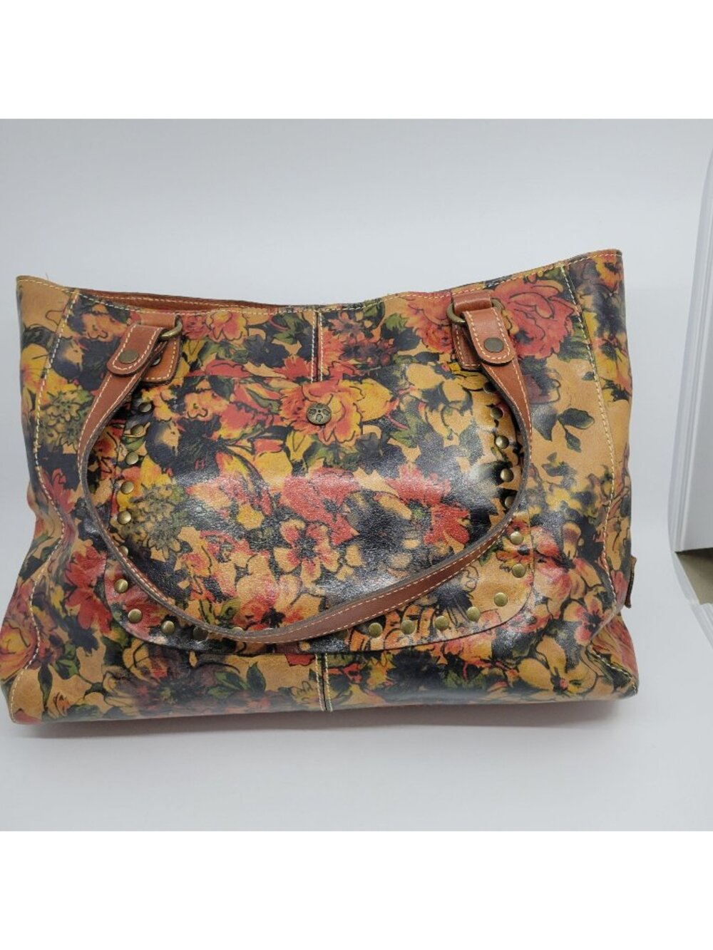 Patricia Nash Italian Leather Shoulder Bag Floral Print Victorian Garden Autumn